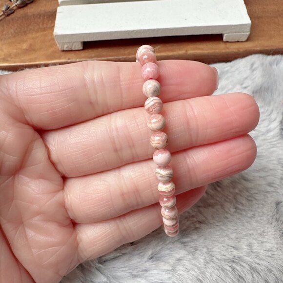 5mm Mini Rhodochrosite Beads Stretch Bracelet - Picture 2 of 5